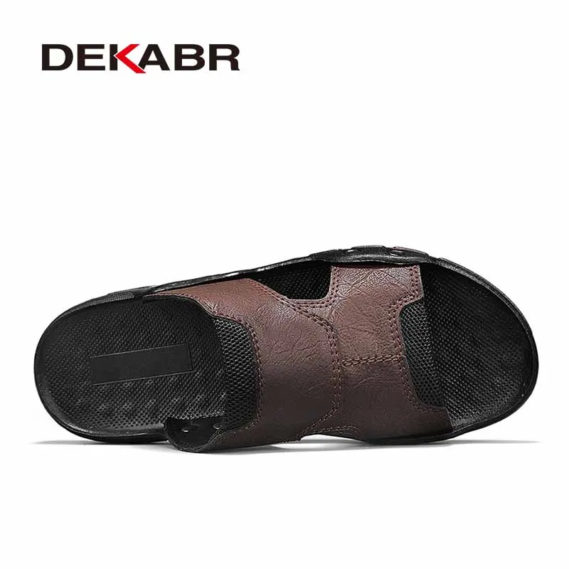 DEKABR Men Summer Slide Sandals Soft Leather Upper Rivet Decor Anti Slip Sole Lightweight Open Toe Casual Male Slippers