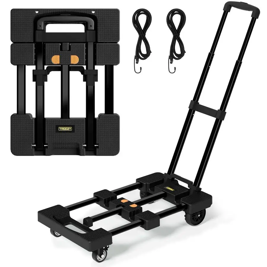 

Folding Hand Truck 500 LB, Portable Heavy Duty Dolly Cart with 4 Wheels 2 with Brake Extendable 26 Plate, Collapsible Luggage T