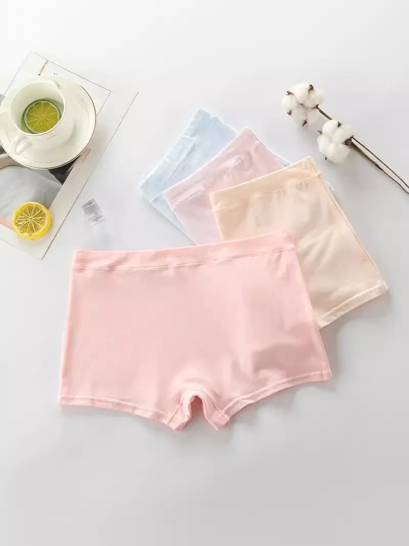 Girls' Underwear 4PCS Children's Cotton Safety Pants for Primary School Students Skin-Friendly Breathable Non-marking Boxers