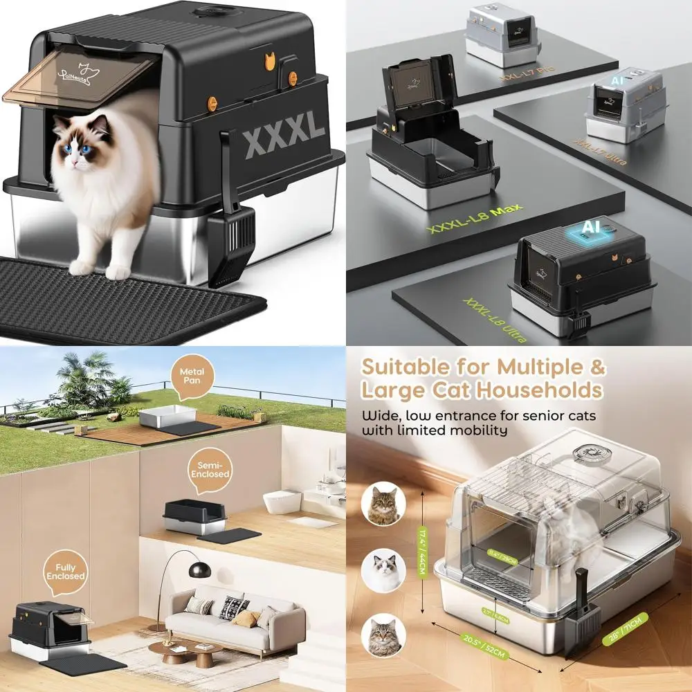 

Ящик для кошачьего туалета Jumbo из нержавеющей стали с крышкой, 28 x 20,5 x 17,4, идеально подходит для больших кошек, в комплект входит дезодоратор, высокие стороны, скук