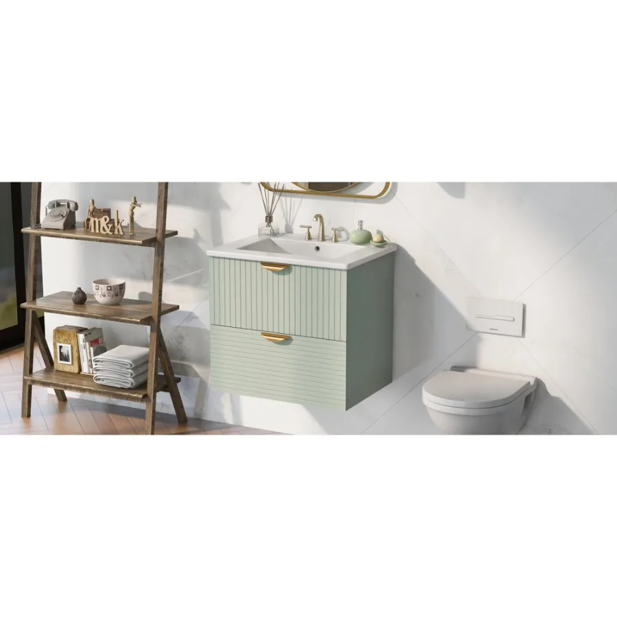 24-Inch Wall-Mounted Bathroom Cabinets Modern Vanity with 2 Drawers Ideal for Small Bathrooms Home Furniture image 4