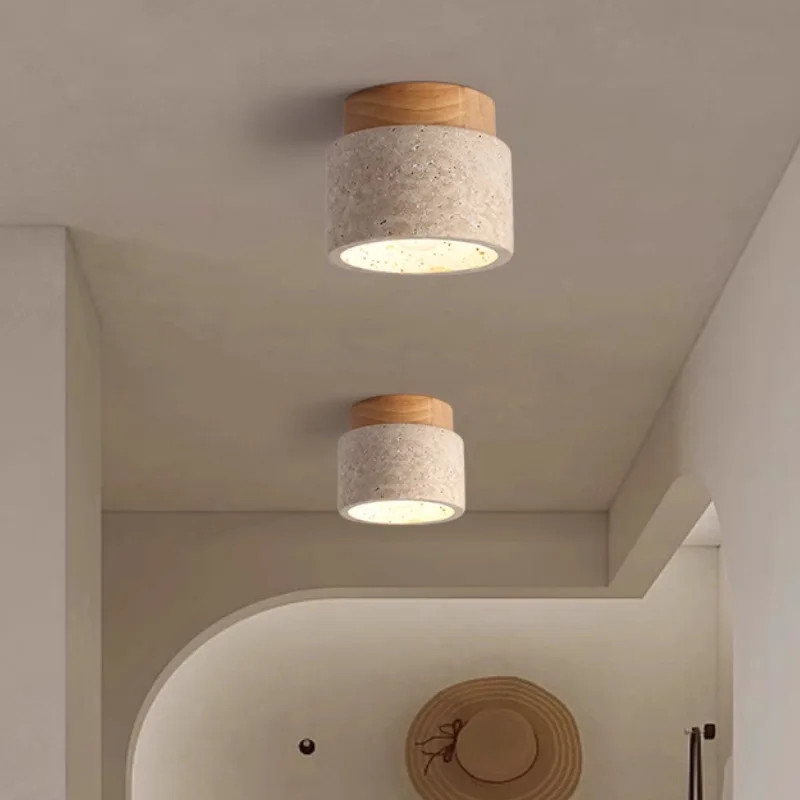 Nordic Walnut Stone Ceiling Lamp Yellow Travertine Bedroom Corridor Downlight E27 G9 Hallway Aisle Decoration Light Fixtures