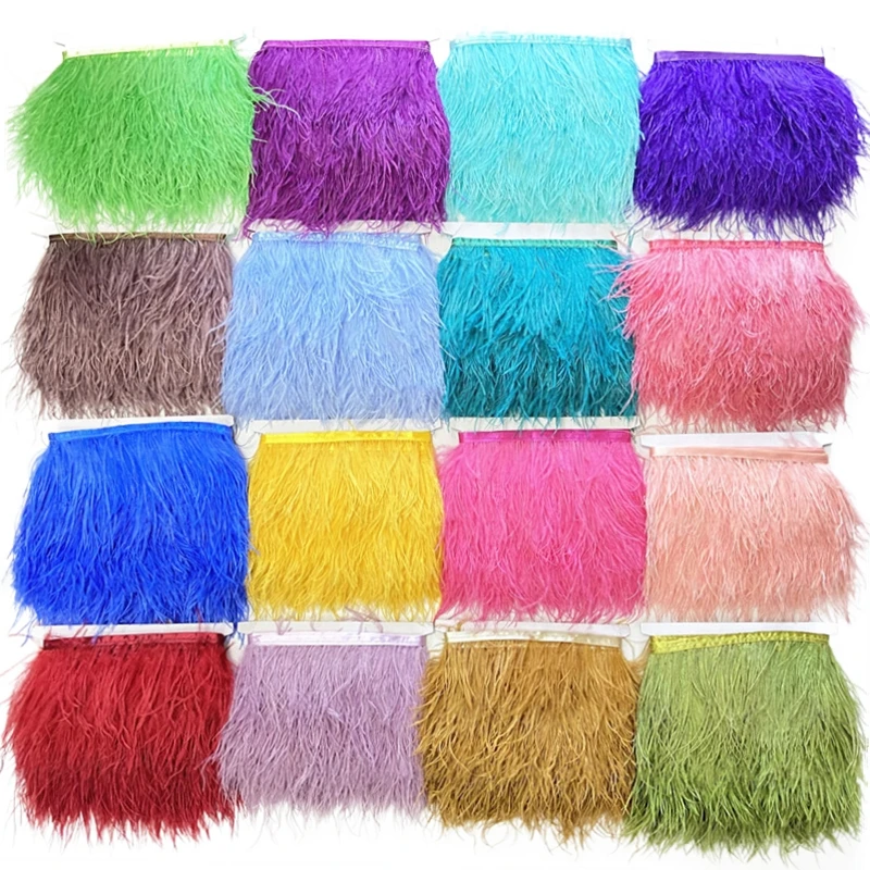 

10Meters Colored Ostrich Feathers on Tape Ribbon Fringe Trim 8-10CM Costume Handicraft Accessories Ribbon Feather Fringes Sewing