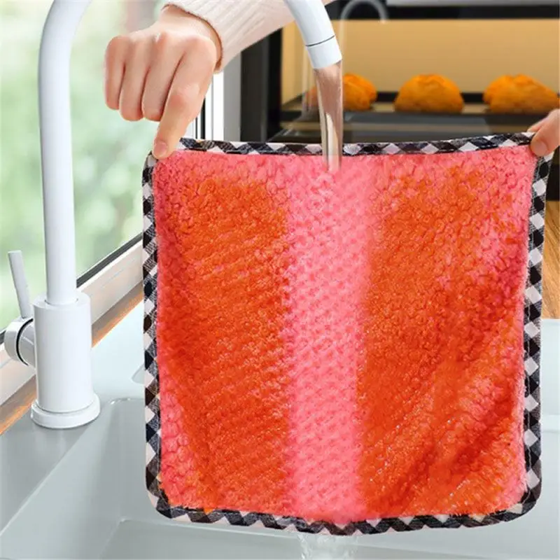 1Pc Kitchen Towels Dishcloths Non-stick Oil Thickened Table Cleaning Cloth Absorbent Scouring Pad Kitchen Rags Gadgets