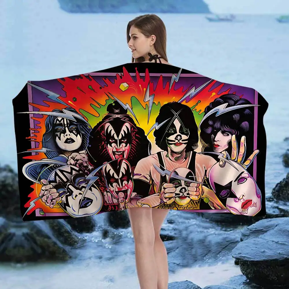 Retro K-KISS Rock Band Bath Towel Microfiber Soft Water Absorbing Breathable For Girl Kids Decorative Cartoon Beach Towel