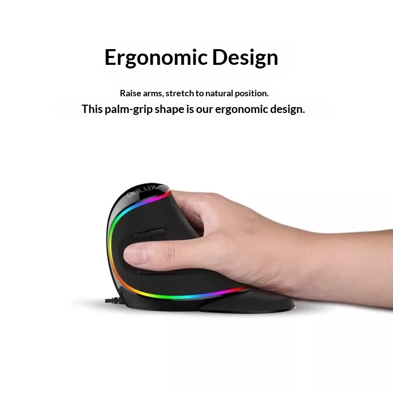 DELUX M618PLUS Mouse Kinesiology Office Work RGB Wireless Mouse Low Delay Mute Vertical Mouse For PC Accessories Gifts Gifts