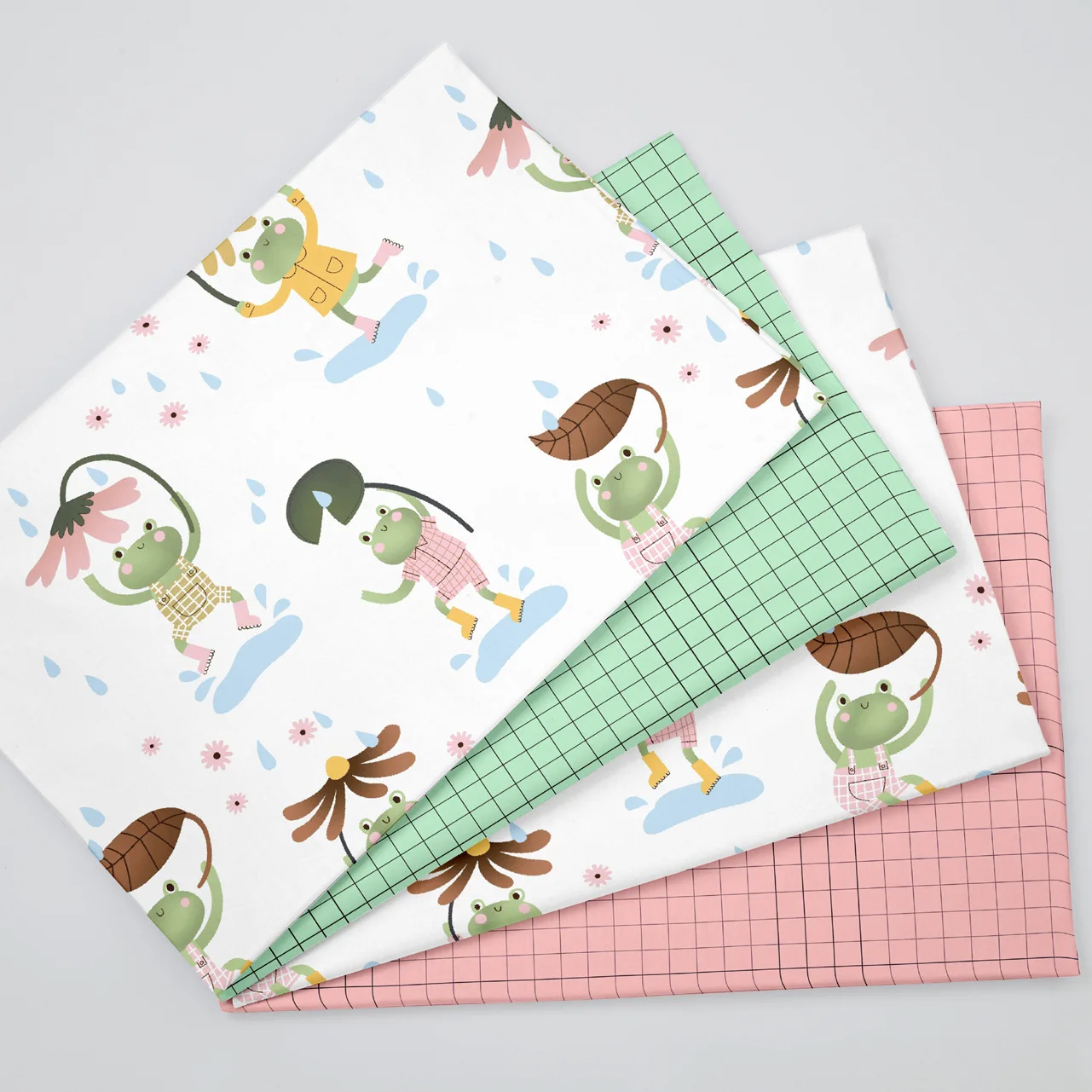 Cute Frog Grid Twill Cotton Fabric DIY Sewing Dress Patchwork Quilting Fat Quarters Material Tissus For Baby&Child Tecido Tilda