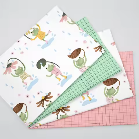 Cute Frog Grid Twill Cotton Fabric DIY Sewing Dress Patchwork Quilting Fat Quarters Material Tissus For Baby&amp;Child Tecido Tilda