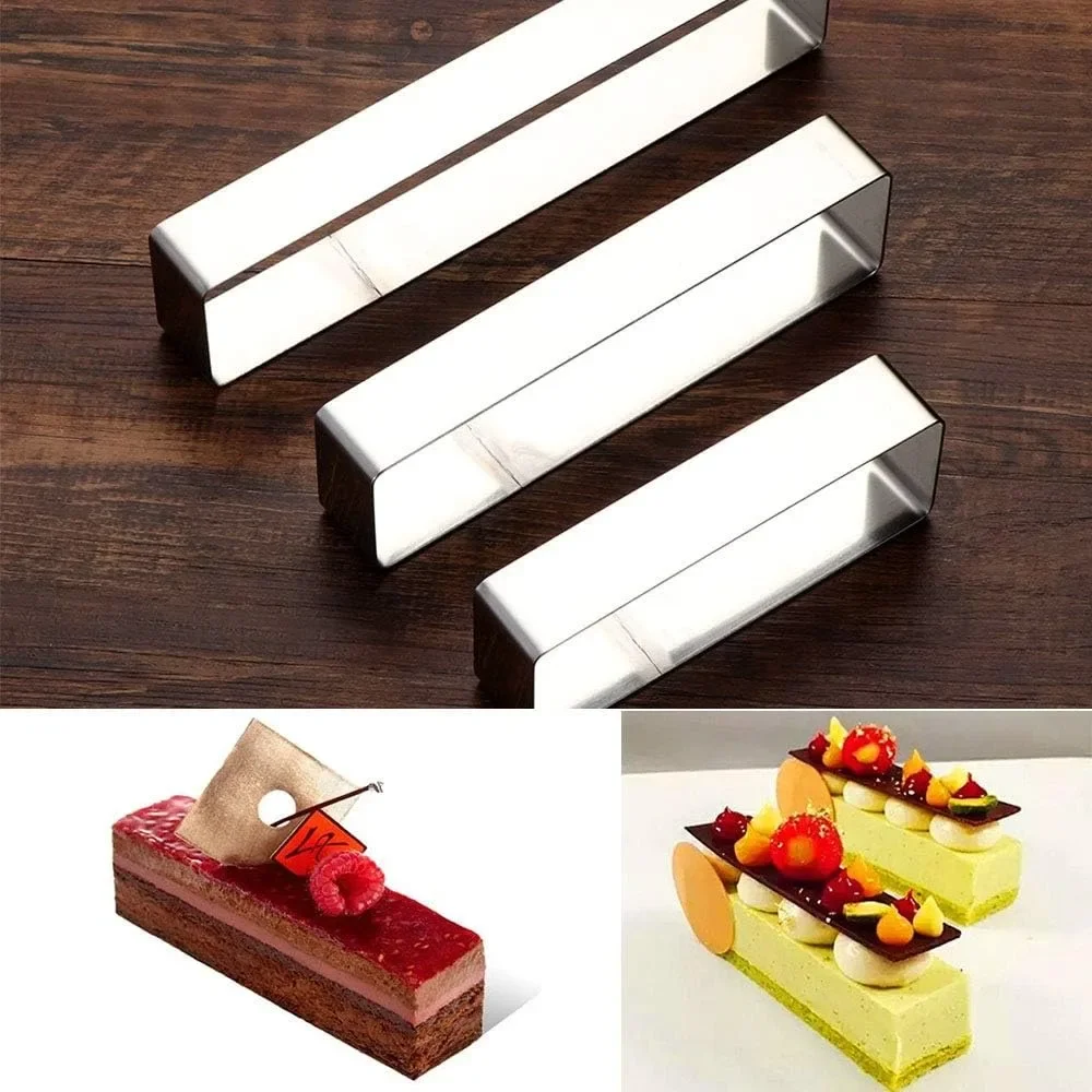 3pcs Rectangle Oval Mousse Cake Mold Stainless Steel Tiramisu Cake Cookie Cutter Mold for Family Handmade DIY Cake Baking Tools