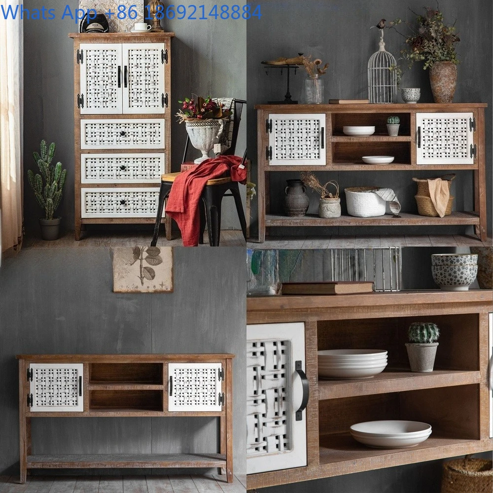 Rustic American Style Antique Solid Wood Chest Cabinet Vintage Storage Furniture for Home Decor