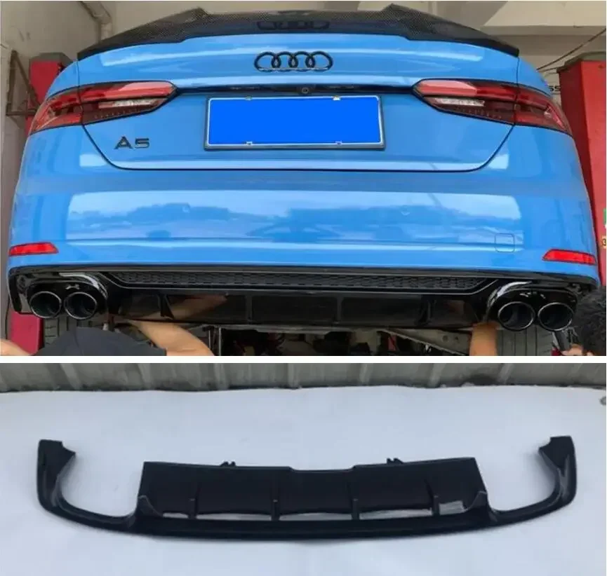 ABS Paint Carbon 4 Outlet Rear Bumper Lip Spoiler Trunk Diffuser &Exhaust Tips For Audi A5 S5 Sline 2/4 door 2017 2018 2019 2020