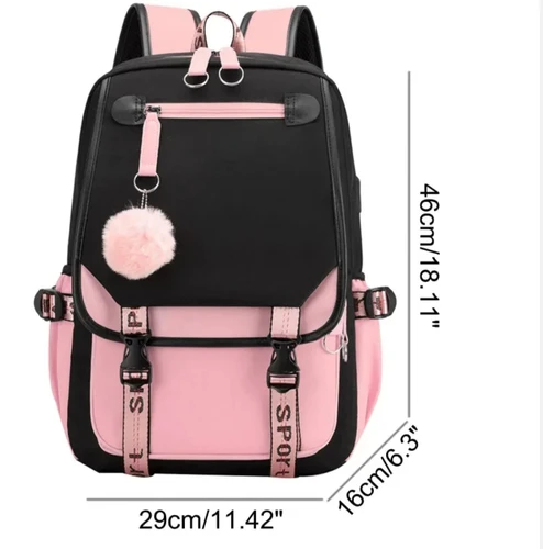 Imagen 2 del producto Mochilas escolares para niños y niñas, mochila para estudiantes universitarios, bolso escolar Kawaii, mochila de viaje de moda Harajuku, bolso negro y rosa
