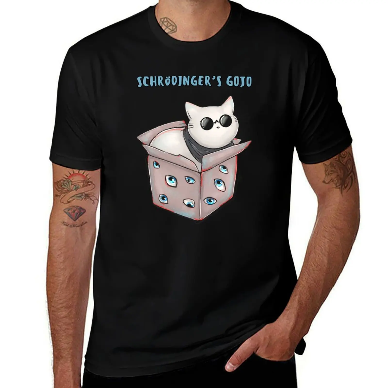 Schroedingers cat sorcerer with blue eyes and sunglasses T-Shirt t shirt men 100% cotton luxury brand T-Shirt