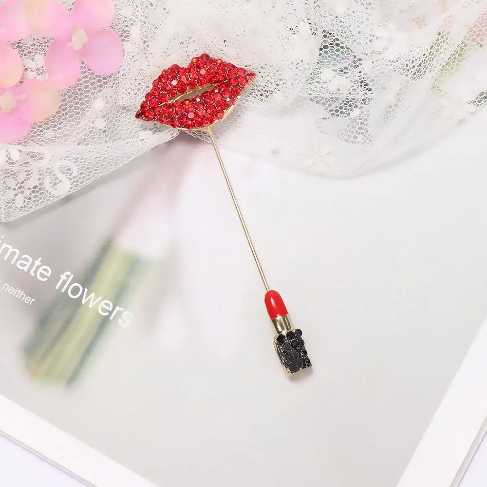 Rhinestone Fashion Accessories Charms Romantic Scarf Pin Red Lip Lipstick Brooch Badge Jewelry