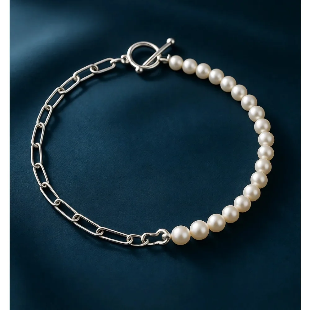 

Массивное позолоченное ожерелье-чокер с жемчугом и цепочкой-скрепкой, модное, из пресноводного культивированного жемчуга