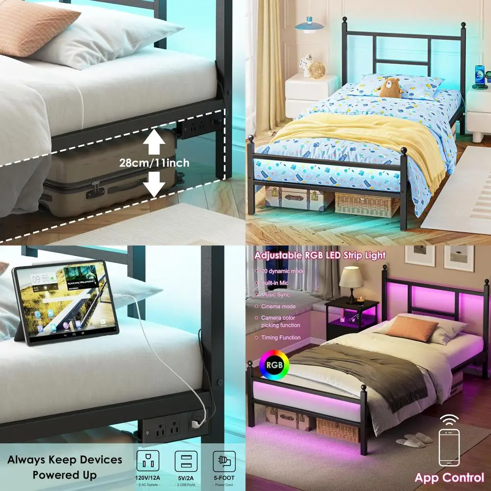 

Черная металлическая кровать-трансформер с интегрированной зарядной станцией и розеткой