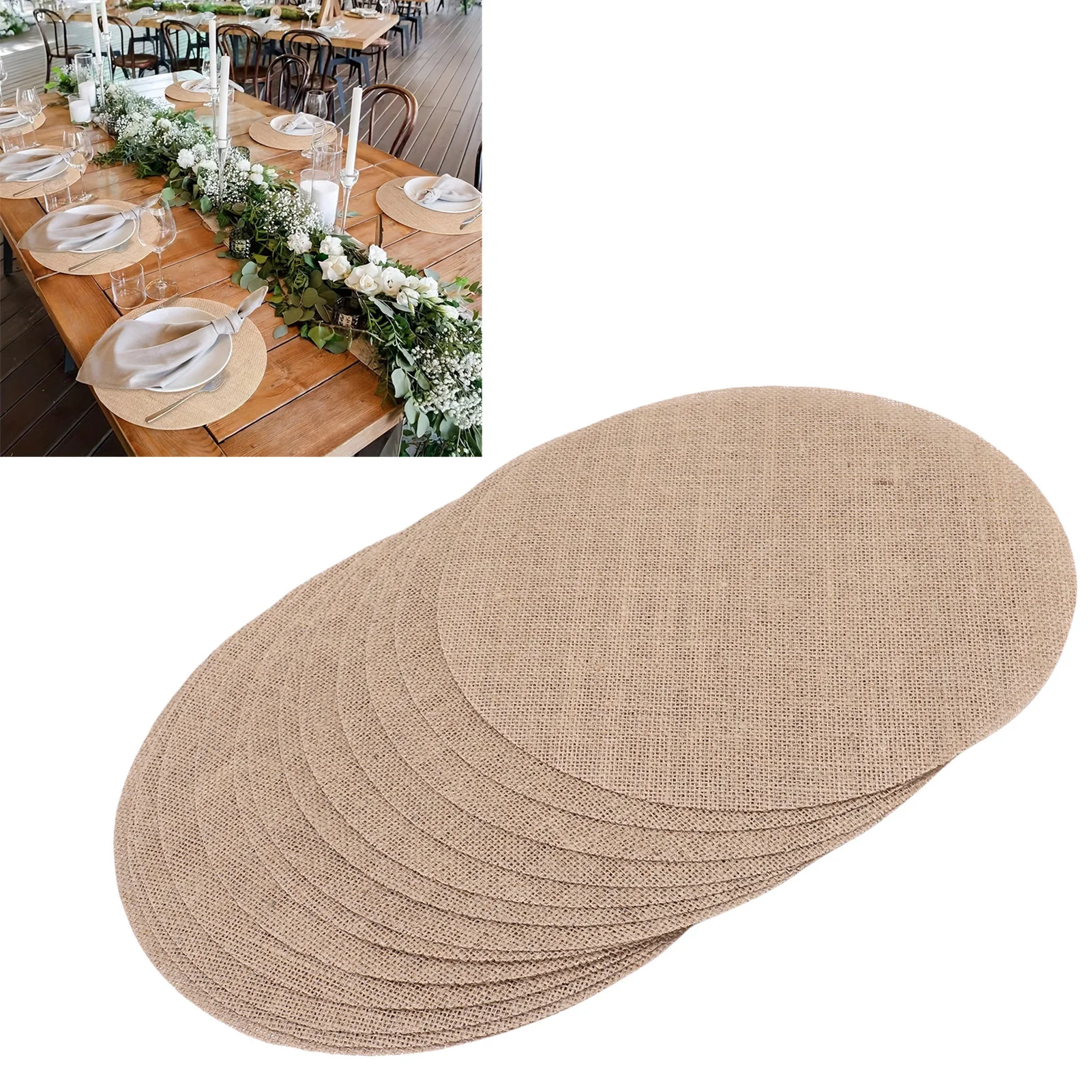 13 Pcs Burlap Placemat 12 Inch Round Rustic Jute Table Mat for Rural Wedding Farmhouse Gathering