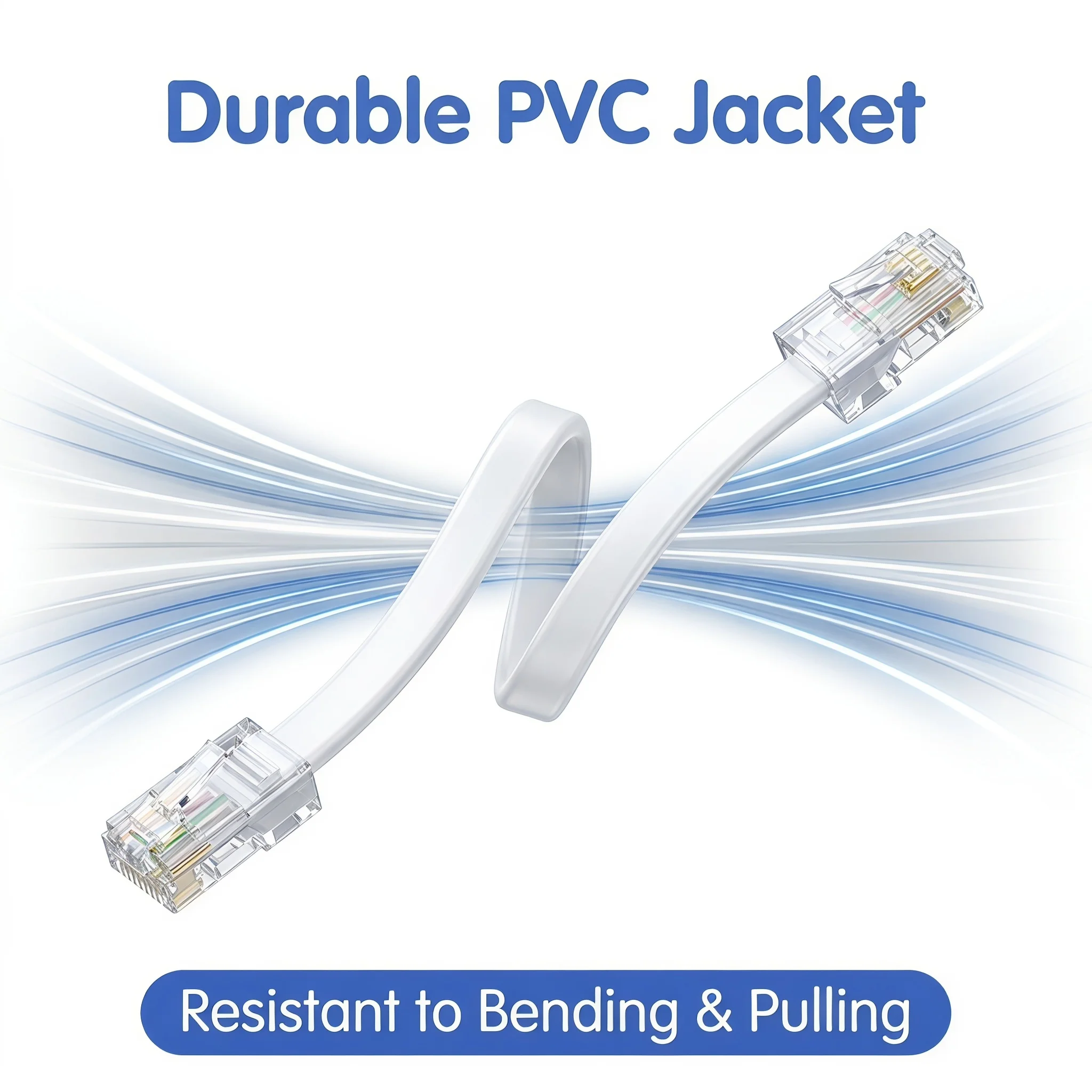 24K Gold Plated RJ9 Telephone Cable White Flat 4P4C Cord for Home Landline Modem Office Telephone Wiring