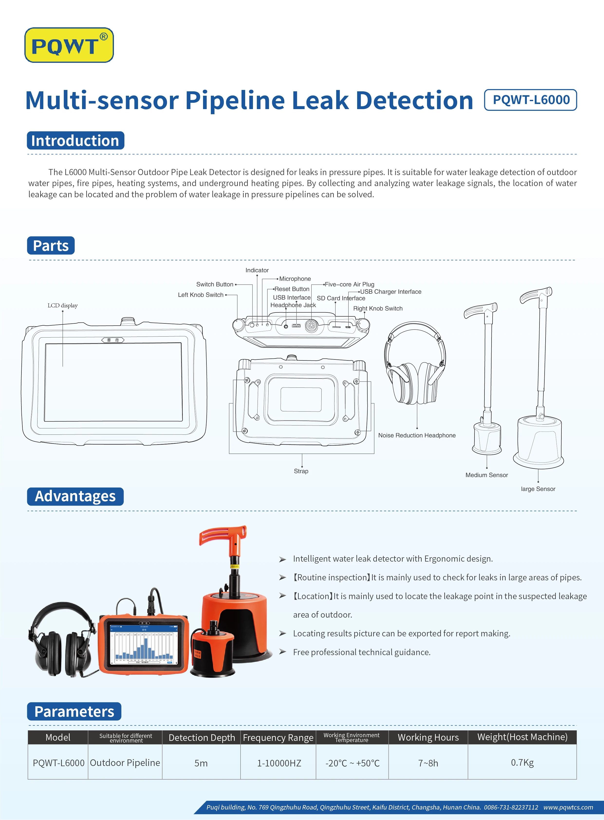 PQWT-L6000 Wireless water leak detector water leak location sensor ultrasonic water pipeline leakage testing apparatus