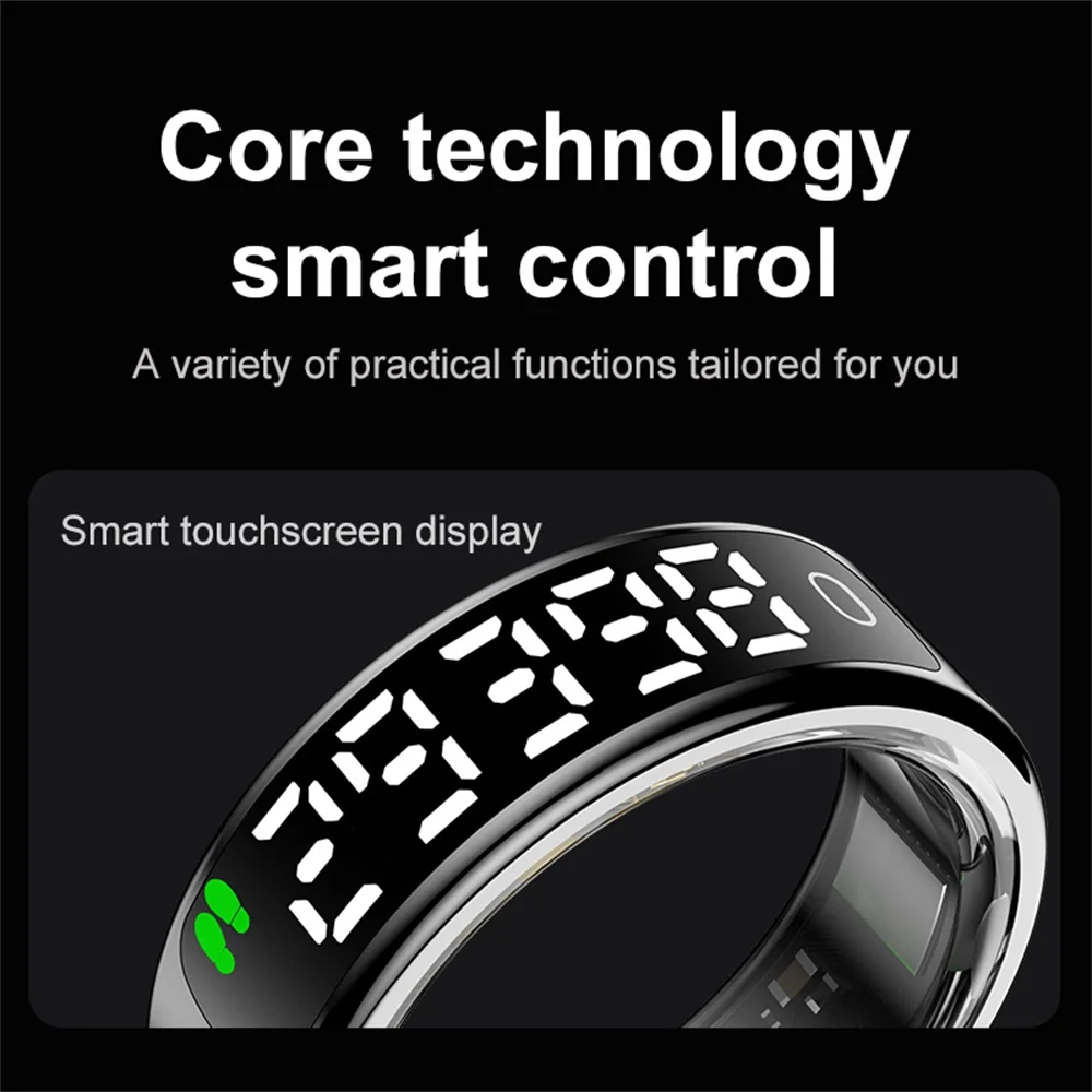 New Smart Ring With Display Screen Heart Rate Sleep Monitor Gesture Control Remote Photo Capture Blue Tooth Ring Waterproof