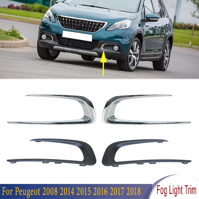 For Peugeot 2008 2014 2015 2016 2017 2018 Front Bumper Fog Light Decorative Trim Chrome Frame Lamp Cover Shell Black