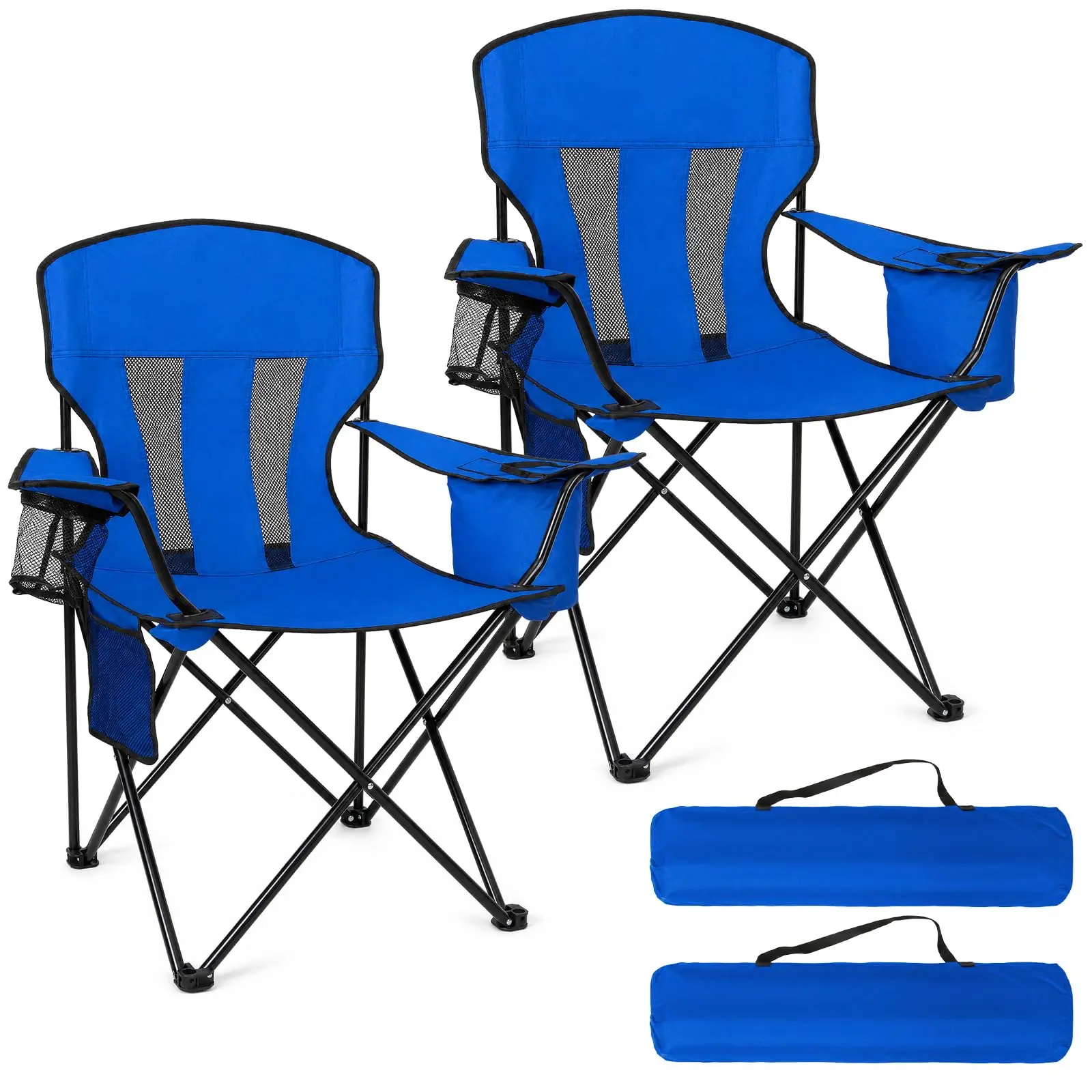 

2-Pack Lightweight Folding Camping Chairs For Adults With 4-Can Cooler Bag Cup Holder Portable Outdoor Chair
