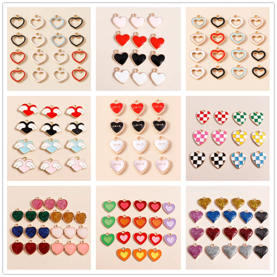 Leslie Mixed 10pcs Colorful Sweet Love Heart Charms Pendants for DIY Jewelry Making Necklace Bracelet Earring Making Accessories