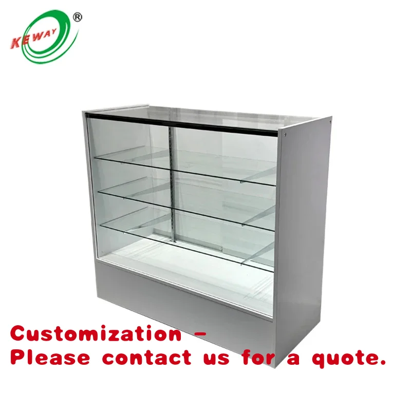 

Customize.KEWAY 48inch White Retail Counter Tempered Glass Adjustable Shelves