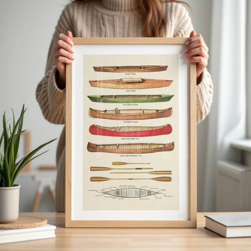 Retro Outdoors Canoe Canvas Prints Art Poster Wall Art for Office Decor Lake House Living Room Bedroom Home Decor