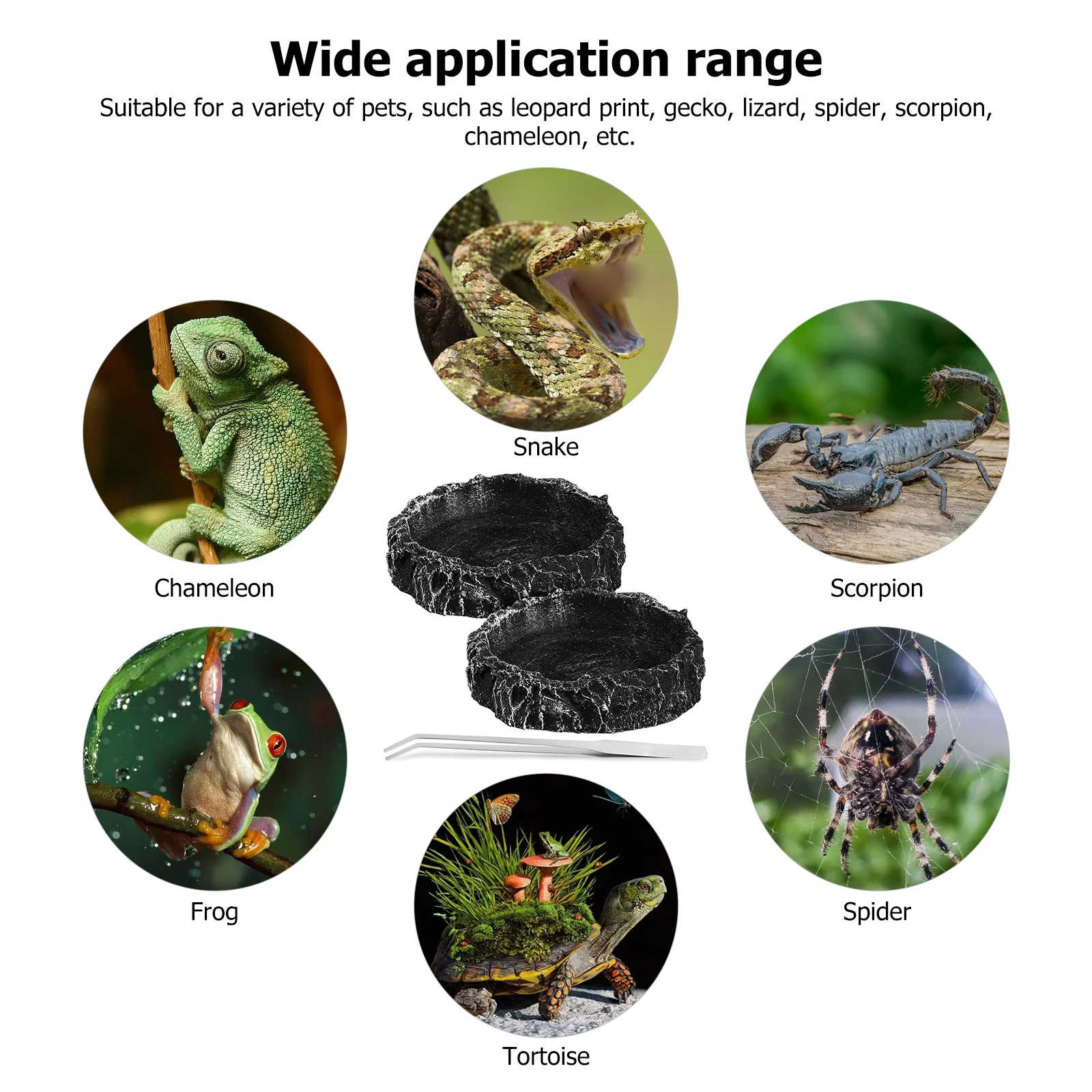 

2Pcs Reptile Feeding Bowls Resin Water Food Container with Tong Tool Suitable for Tortoise Bearded Dragon Snake Pet Bowl