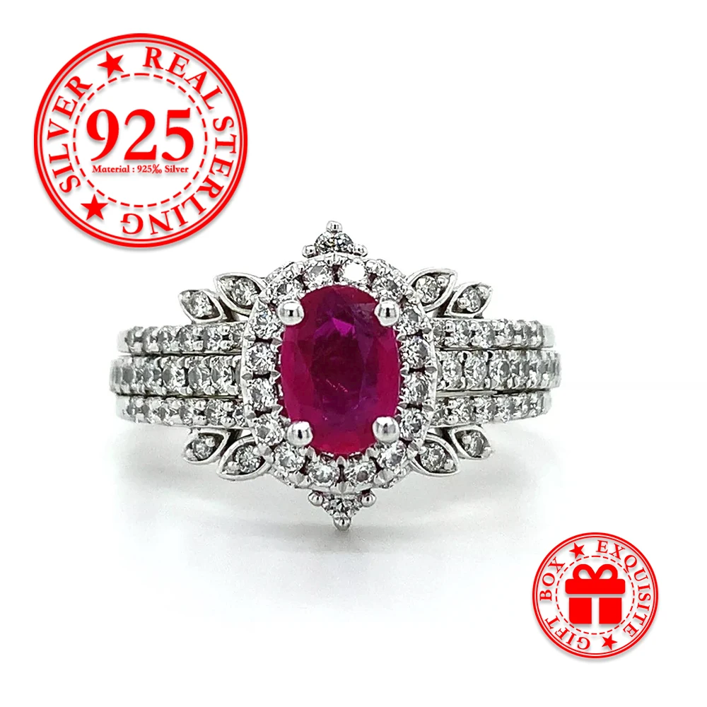 Bohemian Style 3pcs Stackable Set Rings Red AAA Zircon Women's Ring Set 925 Silver Plated Wedding Jewelry Gift