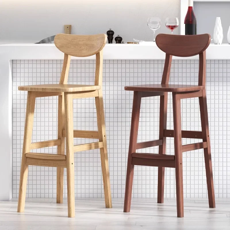 wholesale custom modern Solid wood frame high bar stool Withe linen fabric bar chair with curved backrest for hotel kitchen