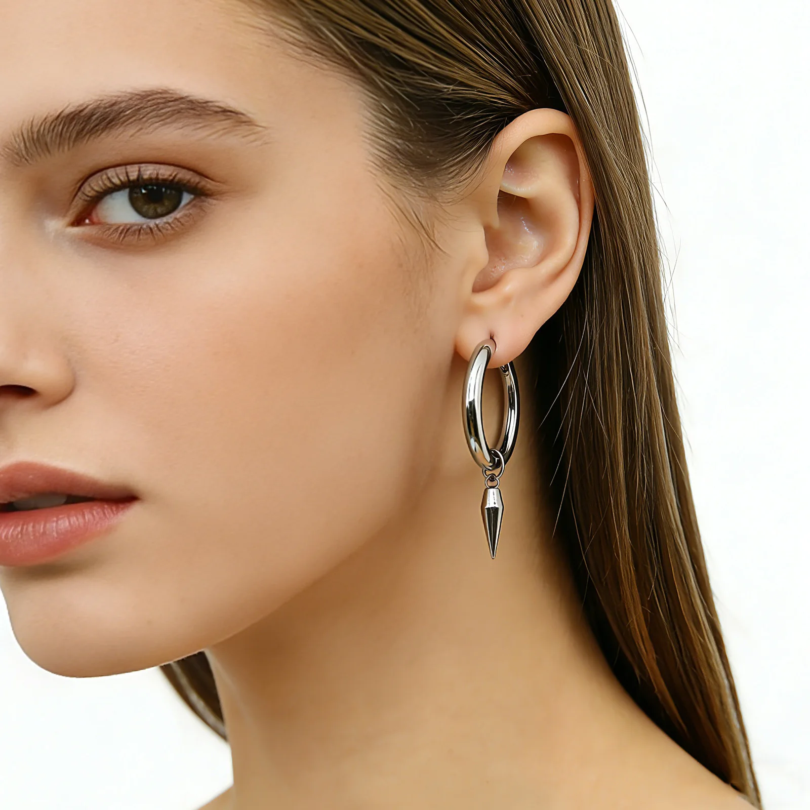 1 Stück Wassertropfen-Spike-Charm-Klicker-Ring aus 316L Edelstahl, Nasenring, Septum-Piercing, Ohr-Expander, Ohrläppchen-Schmuck – Detail 4