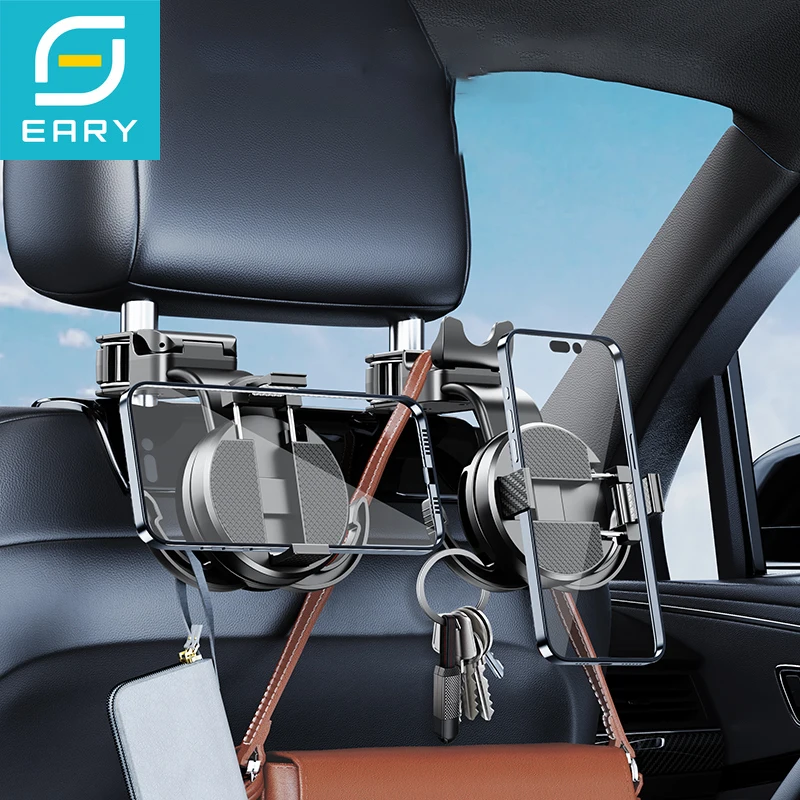 

Eary Car Headrest Hook with Phone Holder Universal 360°Rotation Car Back Seat Hooks for Purses & Bags Car Interior Accessories