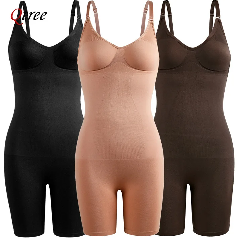 Qtree Women Bodysuit Butt Lifter Shapewear Waist Trainer Body Shaper Strappy-Back Chest Enhancing Corrective Underwear Corset