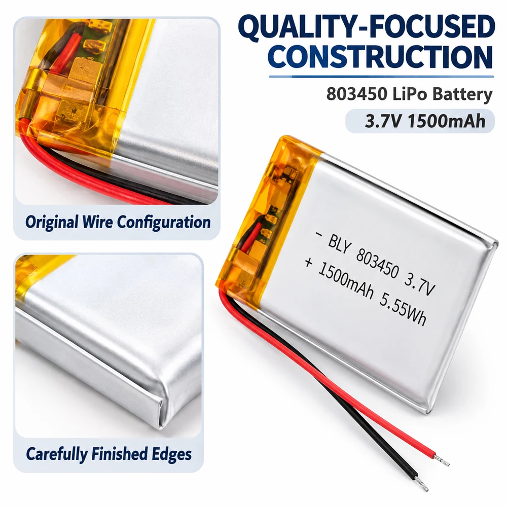 1-100pcs 803450 LiPo Battery 3.7V 1500mAh Rechargeable Lithium Polymer Battery with PCB Protection for DIY Electronics