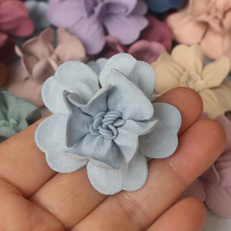 10Pcs 4.5CM Leather Artificial Fake Flower Hats Shoes Headband Hair DIY Accessories Decorative Flowers Applique