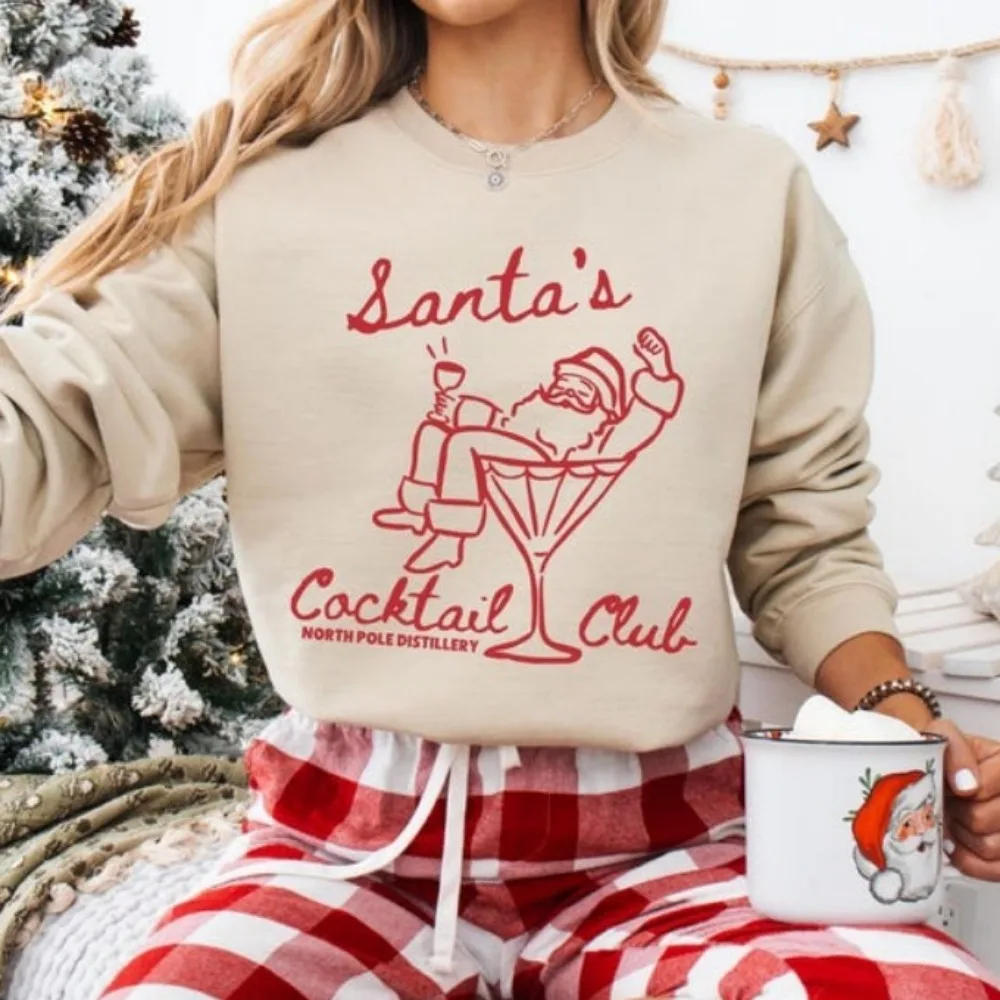 Drôle joyeux noël Martini femmes sweat noël Cocktail sweats à capuche Santa Coctail Club pull hiver sweats à capuche femmes