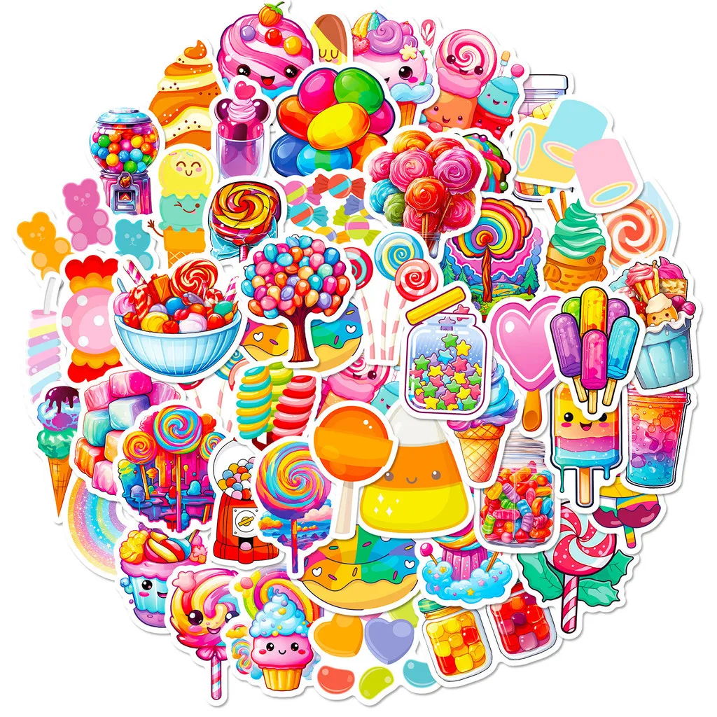 50Pcs Colorful Candy Lollipop Dessert Stickers, Unique Sweet‑themed Waterproof DIY Ornaments for Scrapbook AnimeWorlds Store
