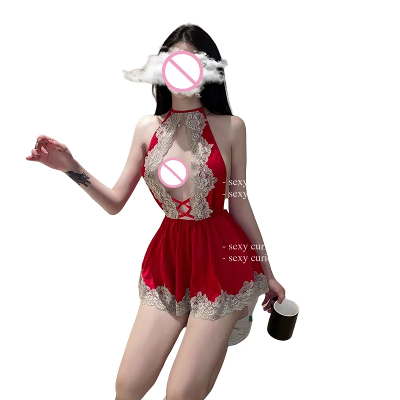 Hot Erotic Crotchless Lingerie For Women Lace Hollow Bodysuit Sexy Costumes Deep V Open Bra Teddy Babydoll Dress Porno Underwear