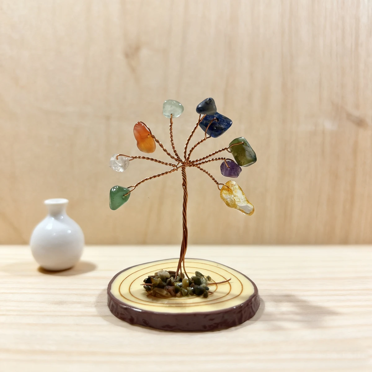 

1PC Natural Wooden Wealth Tree with Reiki Crystal Gemstone Chakra Healing Home Office Desk Decoration Crystal Energy Ornament