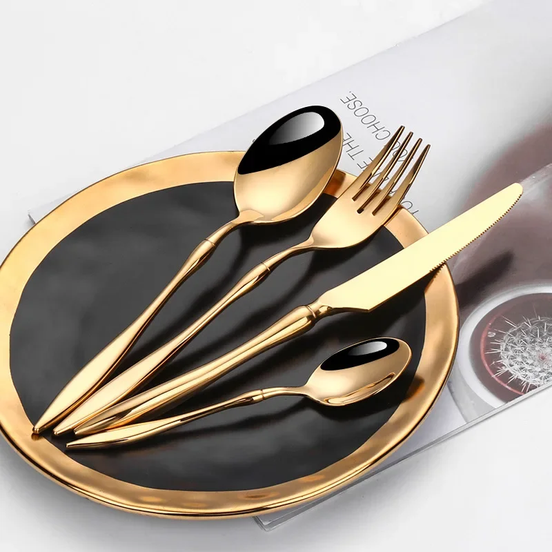 4pcs Tableware Set 18/10 Stainless Steel Dinnerware Luxury Cutlery Western Knife Spoon Fork Set Kitchen Utensils Sliver Flatware