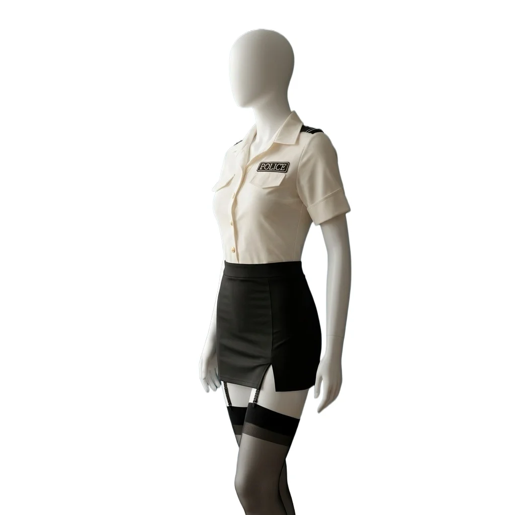 Halloween Flight Costume Women Stretch Slim Waist Flight Attendant Top with Skirt Secretary PPolicewoman Cosplay