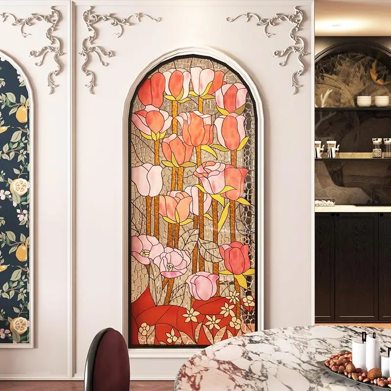 Art glass partition, living room entrance glass screen, retro window