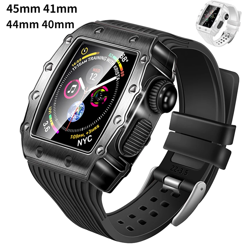 Modification Strap For Apple Watch 9 8 7 45mm 41mm Metal Stainless Steel Protective Shell Mod Kit iWatch 6 5 SE 44mm 40mm Band