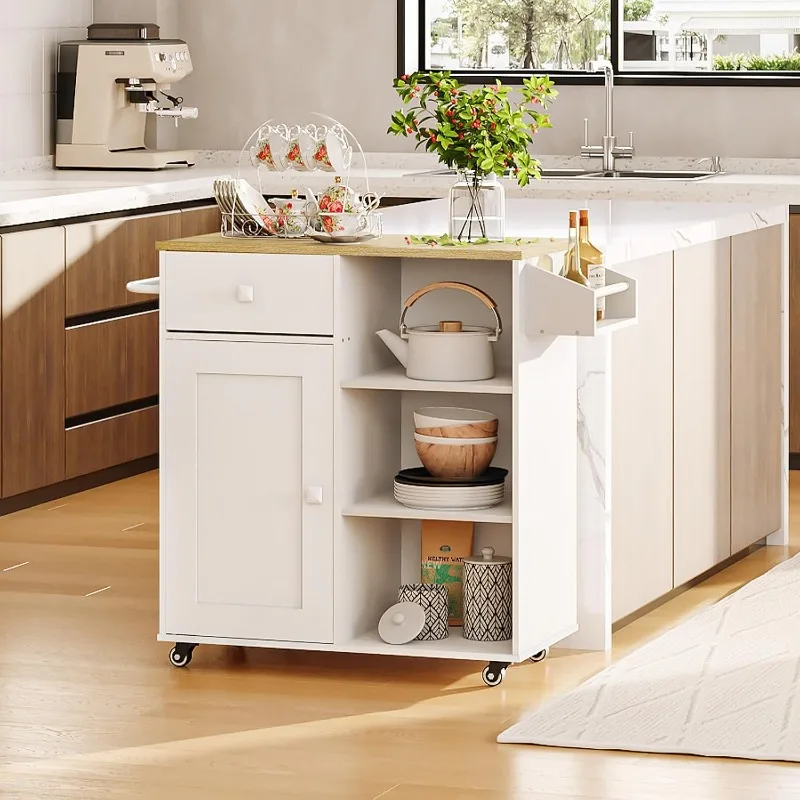 Kitchen Island, Storage Cabinet with Drawer, Kitchen Cart with Spice and Towel Rack, Saving Space, Easy Assembly, for Living Ro