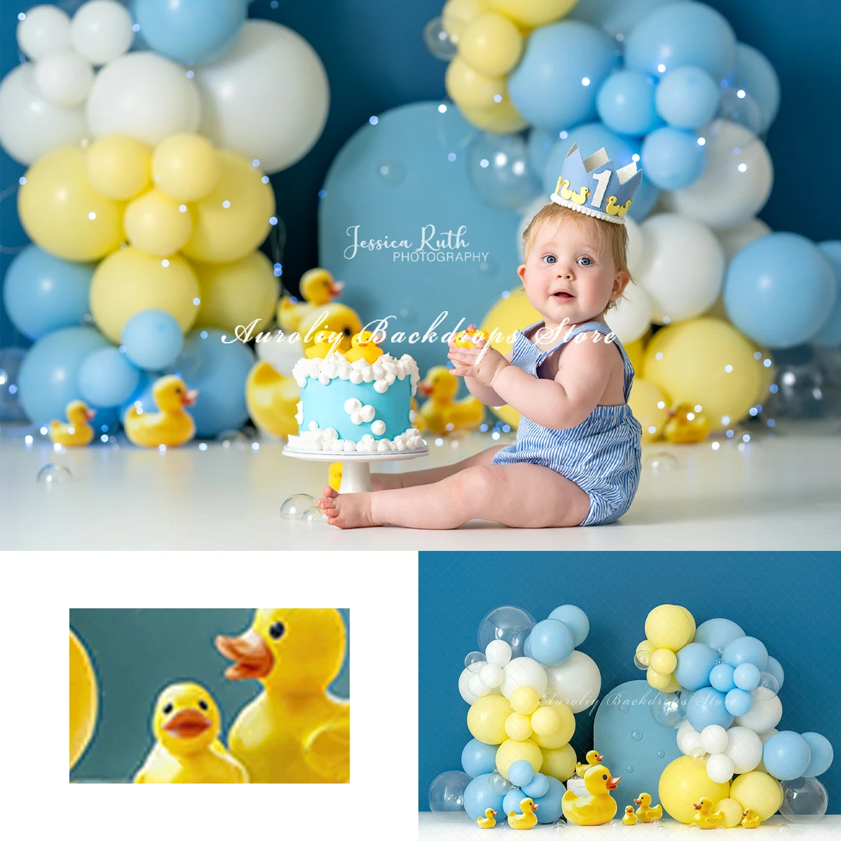 Rubber Ducky Balloons Backgrounds Cake Smash Adult Family Photography Props Child Baby Decors Blue Yellow Photo Studio Backdrops