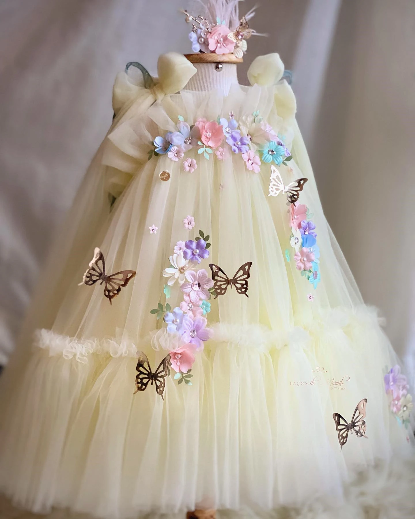 Lovely Sky Blue Flower Girl Dresses For Wedding Butterfly A Line Floral Lolita Toddler Pageant Gowns Kids Birthday Dress