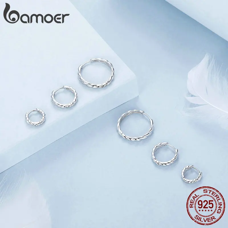 Bamoer 925 Sterling Silver minimalistyczny Vintage kolczyki w kształcie obręczy nowe nieregularne proste kolczyki dla kobiet modna biżuteria na prezent 2024 — zdjęcie 5