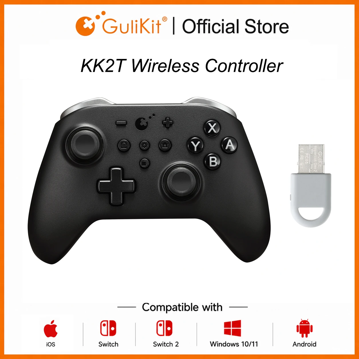 GuliKit Bluetooth-Spielcontroller mit TMR-Joystick und Hyperlink 2 Adapter für Windows/Switch 2/Steam Deck/iOS/macOS